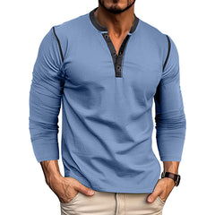 Loookus - 2025 Men's long-Sleeved T-shirt with Color-blocked Henley Shirt Without Pocket