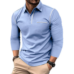 Loookus - Men's Long Sleeve Solid Color Patchwork Cotton Blend Shirt