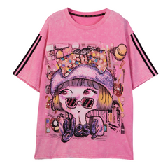 Loookus - American retro Bling Girl Streetwear Loose Tee