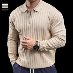 Loookus - Men's Athletic Zipper Collar Long Sleeve T-Shirt for Fall & Winter