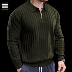 Loookus - Men's Athletic Zipper Collar Long Sleeve T-Shirt for Fall & Winter