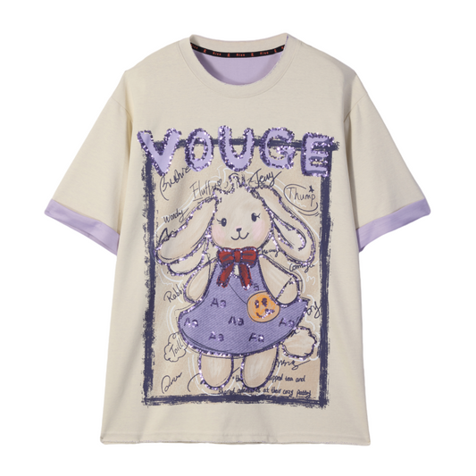 Loookus - Trendy Bunny Sketch Oversized Tee