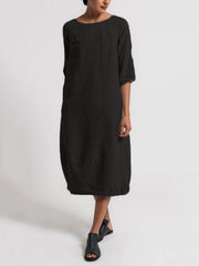 Loookus - Crew Neck 3/4 Sleeve Casual Solid Casualdress