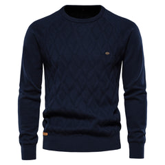 Loookus - New men's round-neck, long-sleeved slim fit knitted Diamond Shape textured Sweater