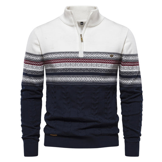 Loookus - Men's sweater with a half-zippered color-blocked knit sweater
