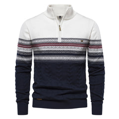 Loookus - Men's sweater with a half-zippered color-blocked knit sweater