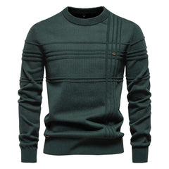 Loookus - New men's round-neck, long-sleeved slim fit knitted four textured sweater