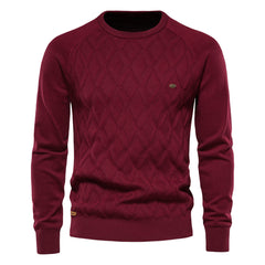 Loookus - New men's round-neck, long-sleeved slim fit knitted Diamond Shape textured Sweater
