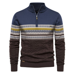 Loookus - Men's sweater with a half-zippered color-blocked knit sweater