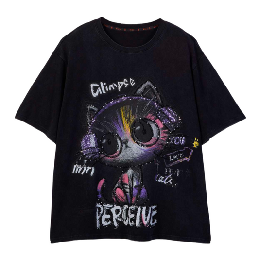 Loookus - American Retro Graffiti Kitty Vibe T-Shirt