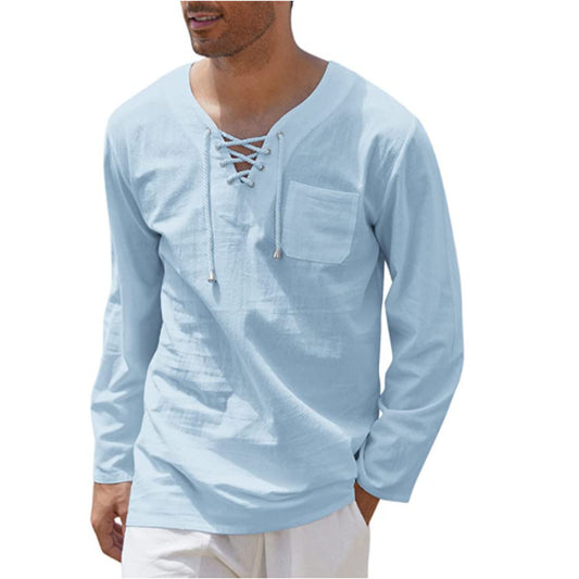 Loookus - Gentleman's Everyday Pure Color Without Pattern Fit Long Cotton Linen Shirt