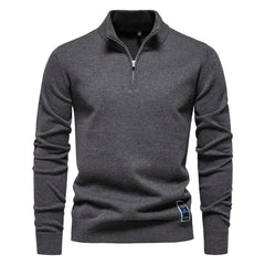 Loookus - New Men's sweater with a half-zippered pure color knit sweater