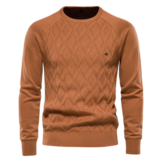 Loookus - New men's round-neck, long-sleeved slim fit knitted Diamond Shape textured Sweater