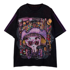 Loookus - American retro Bling Girl Streetwear Loose Tee