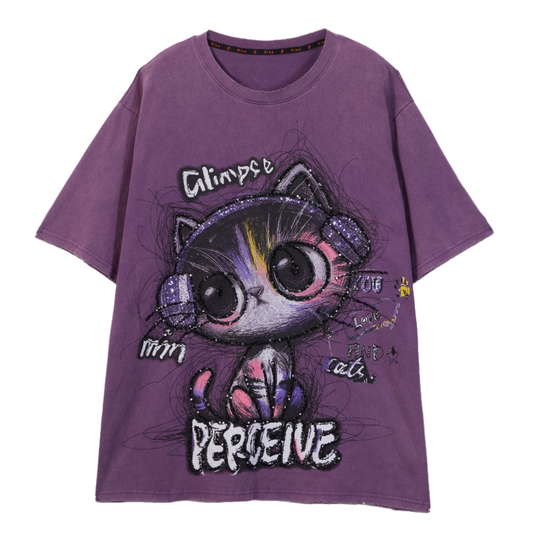 Loookus - American Retro Graffiti Kitty Vibe T-Shirt