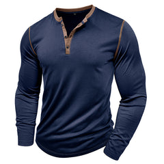 Loookus - 2025 Men's long-Sleeved T-shirt with Color-blocked Henley Shirt Without Pocket