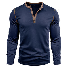 Loookus - 2025 Men's long-Sleeved T-shirt with Color-blocked Henley Shirt Without Pocket
