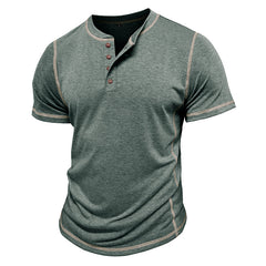 Loookus - Men's short-sleeved Henry shirt with a round neck T-shirt design