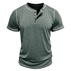 Loookus - Men's short-sleeved Henry shirt with a round neck T-shirt design