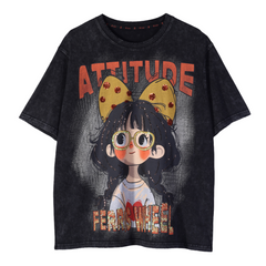 Loookus - American Retro Bow Girl in Bubble Pop Color Clash Tee