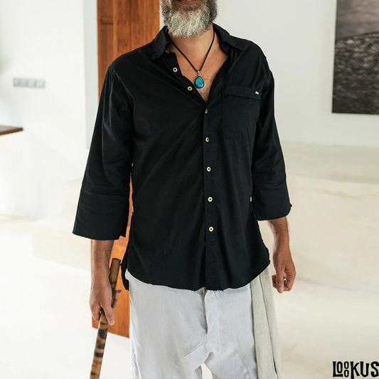 Loookus - Men's Knitted Button-Up Long-Sleeve Shirt