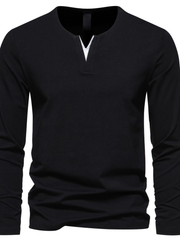 Loookus - Long Sleeve Waffle Knit V-Shape Henley