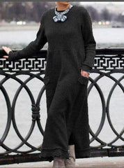 Loookus - Women‘s Sweatshirt Dress Winter Dress Long Dress Maxi Dress Black Purple Army Green Light gray Dark Gray Red Long Sleeve Ruffle Pocket Winter Fall Turtleneck Stylish Casual Modern Fall Dress S M L XL