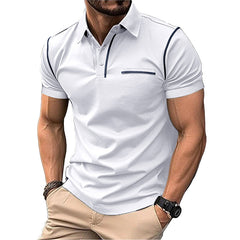 Loookus - Men's short-sleeved Cotton Polo T-shirt with Pocket Line
