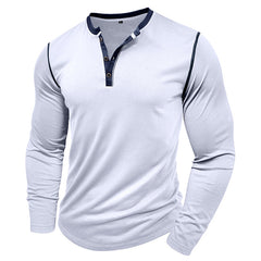 Loookus - 2025 Men's long-Sleeved T-shirt with Color-blocked Henley Shirt Without Pocket