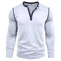 Loookus - 2025 Men's long-Sleeved T-shirt with Color-blocked Henley Shirt Without Pocket
