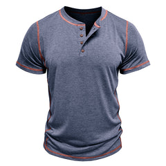 Loookus - Men's short-sleeved Henry shirt with a round neck T-shirt design
