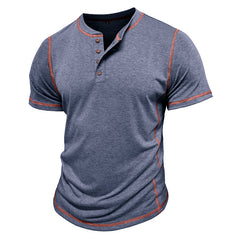 Loookus - Men's short-sleeved Henry shirt with a round neck T-shirt design