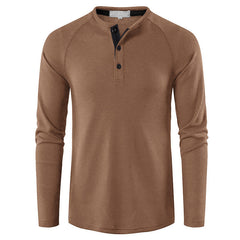 Loookus - Long Sleeve Waffle Texture Buttons Henley Shirt