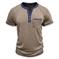 Loookus - Men's short-sleeved Henry cotton T-shirt