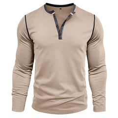 Loookus - 2025 Men's long-Sleeved T-shirt with Color-blocked Henley Shirt Without Pocket