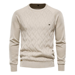 Loookus - New men's round-neck, long-sleeved slim fit knitted Diamond Shape textured Sweater