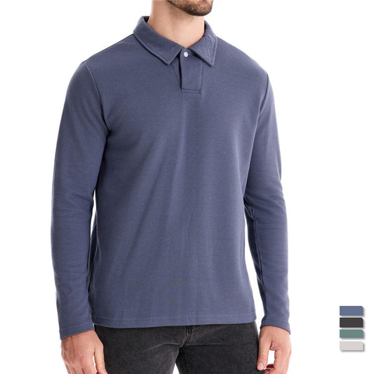 Men's Casual and Comfortable Solid Color Lapel Long Sleeve POLO Shirt