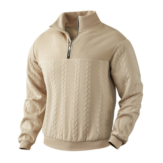 Loookus - Men's Vintage Retro Casual Zip-Up Stand Collar Waffle Knit Sweatshirt