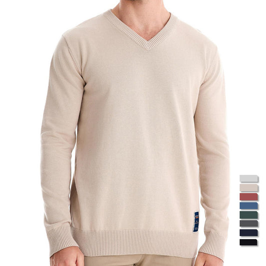Men's Trendy Casual and Comfortable solid-color V-neck knit long sleeve shirt