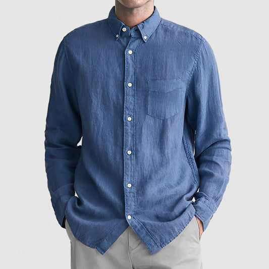 Loookus - Men's Basic Casual Cotton Linen Pocket Shirt