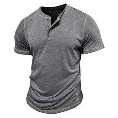 Loookus - Men's short-sleeved Henry shirt with a round neck T-shirt design