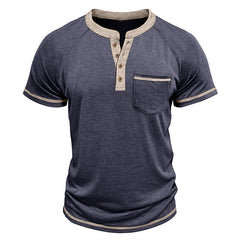 Loookus - Men's short-sleeved Henry cotton T-shirt