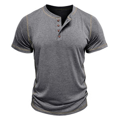Loookus - Men's short-sleeved Henry shirt with a round neck T-shirt design