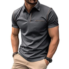 Loookus - Men's short-sleeved Cotton Polo T-shirt with Pocket Line