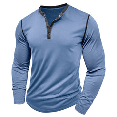 Loookus - 2025 Men's long-Sleeved T-shirt with Color-blocked Henley Shirt Without Pocket