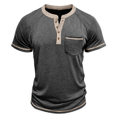 Loookus - Men's short-sleeved Henry cotton T-shirt