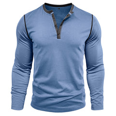 Loookus - 2025 Men's long-Sleeved T-shirt with Color-blocked Henley Shirt Without Pocket