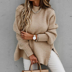 Loookus - Autumn and Winter New Semi-high Collar Loose Solid Color Long-sleeved Sweater Women