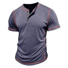 Loookus - Men's short-sleeved Henry shirt with a round neck T-shirt design