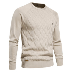 Loookus - New men's round-neck, long-sleeved slim fit knitted Diamond Shape textured Sweater